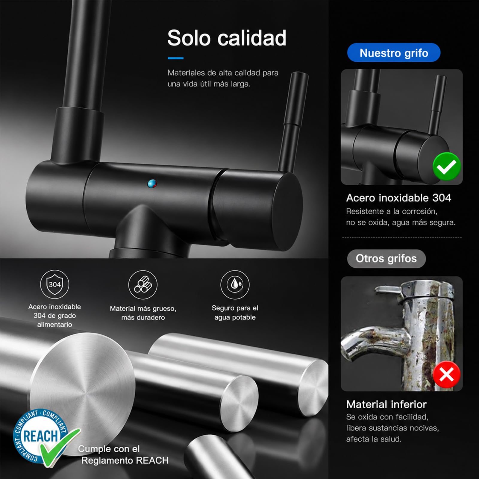 Grifo de Cocina Abatible Bajo Ventana, Negro Satinado