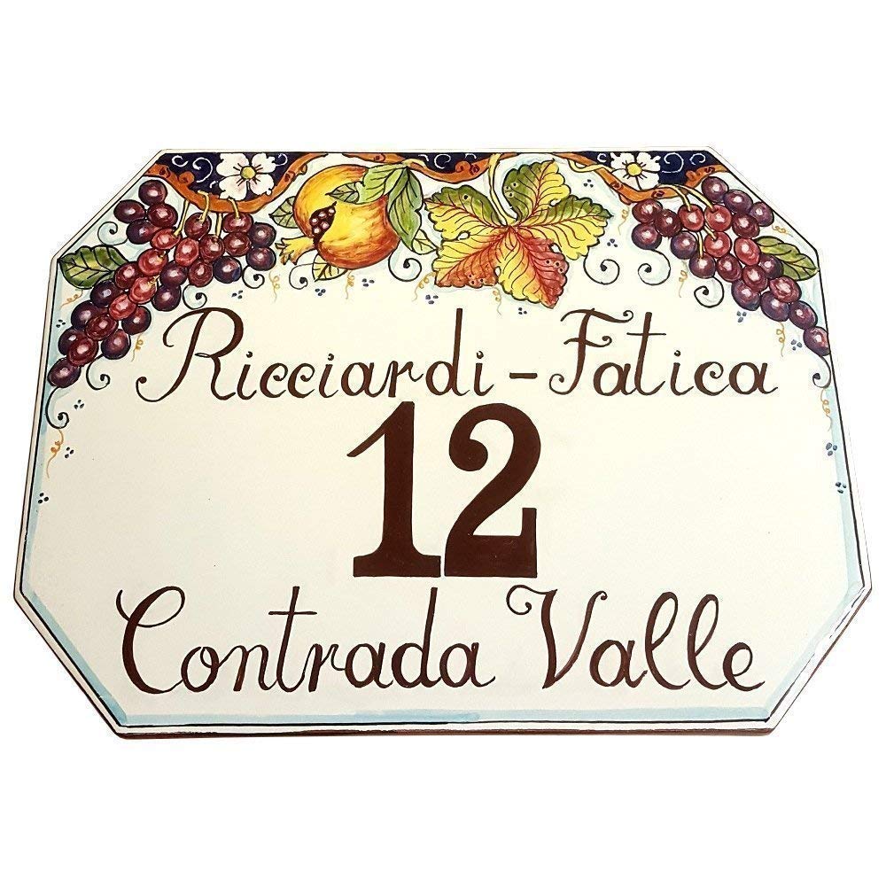 CERAMICHE D'ARTE PARRINI - Italian Ceramic Art Pottery Tile Custom House Number Civic Decorated Grape Hand Painted Made in ITALY Tuscan
