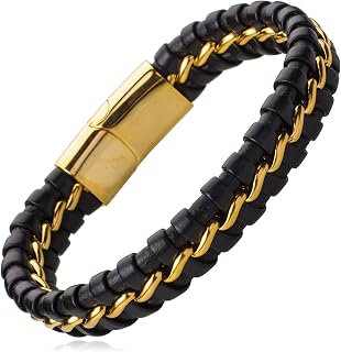 Shining Jewel Multilayer Braided Leather Bracelet for Men/Boys with Stainless Steel and Magnetic Clasps (SJ_3228_LBP) Price In India