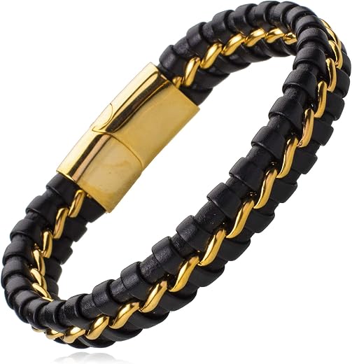 Shining Jewel Multilayer Braided Leather Bracelet for Men/Boys with Stainless Steel and Magnetic Clasps (SJ_3228_LBP)