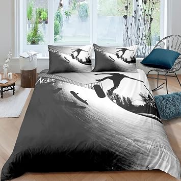 Skateboard Bedding Set Single,Cool Skater Boy Duvet Cover Street Art Bed Comforter Cover Set for Kids Boys Girls,Extreme Sport Theme Bedding Quilt Cover Set Decorative 2 Pc
