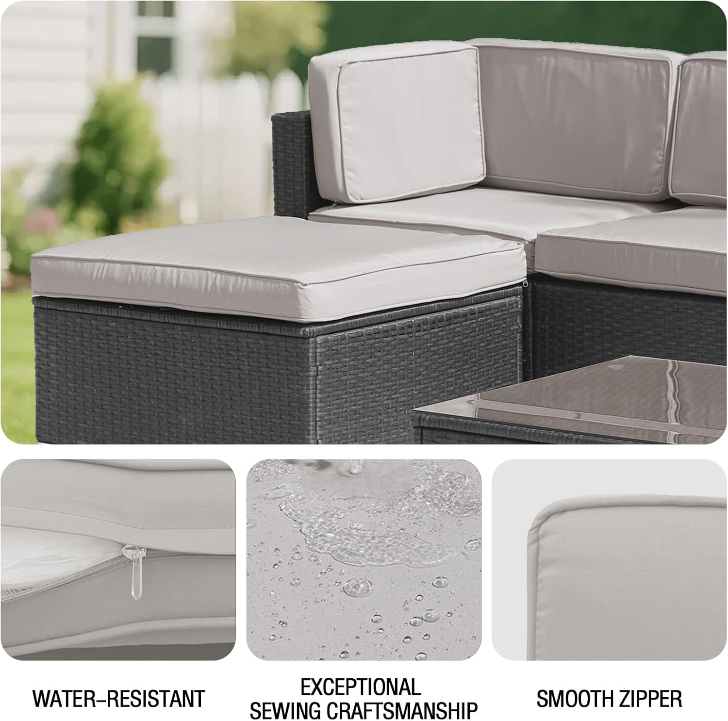 11Pieces Patio Cushion Covers Replacement,Waterproof Outdoor Cushions Covers for 6-Seaters Sofa,Slipcovers Set with Zippers,Washable Cover Only(Light Gray,25.6" L*25.6W*3.94" H)