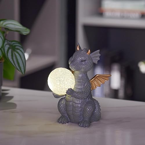 Miniatura 3 de Guichifun Estatuas de dragón para decoración del hogar, adorables figuras de resina con luces LED, dragón bebé para sala de estar, dormitorio,