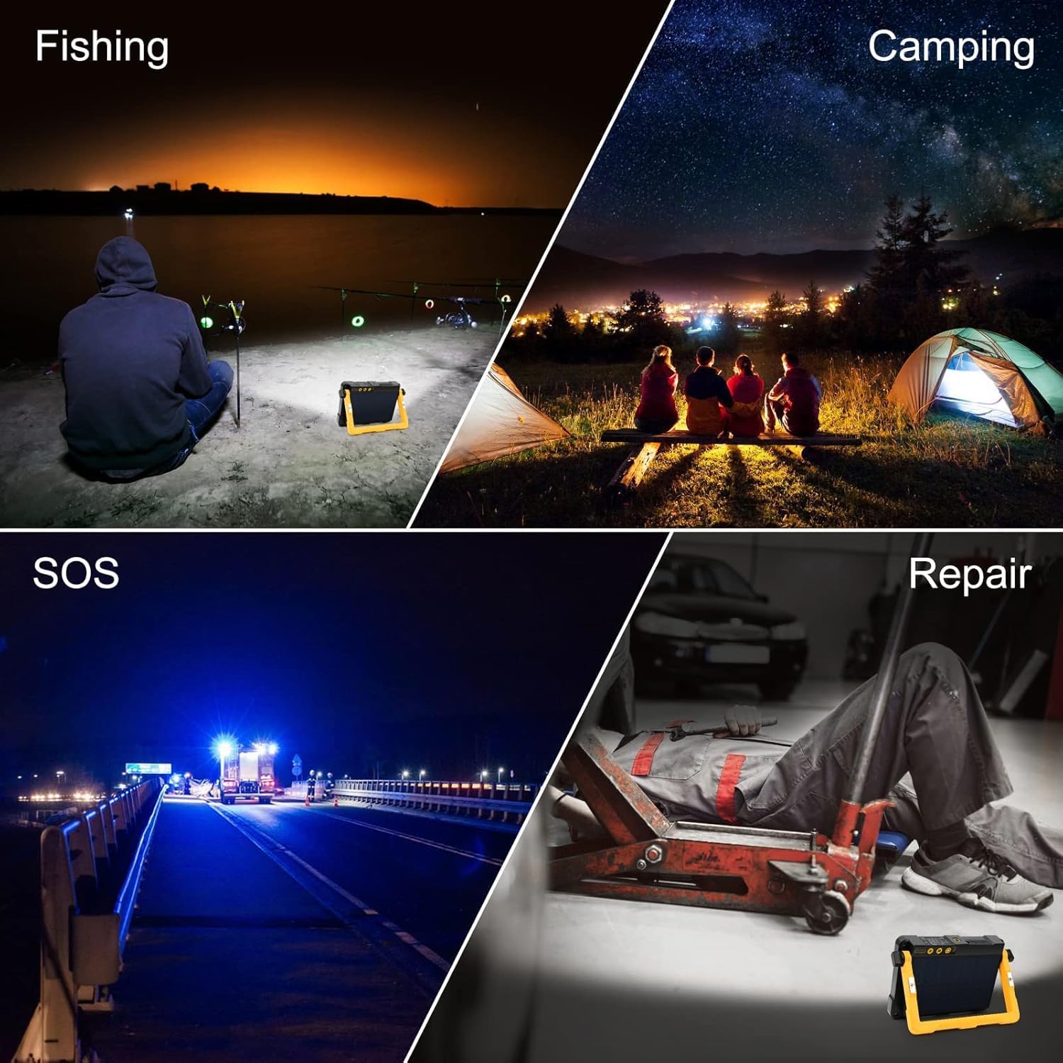 MEIHUA Faro LED Ricaricabile 60W 12000 mAh, Faretto LED Portatile, 4 Modalità, 5 Luminosità, Power Bank, Ricarica USB o Solare, Luce da Lavoro per Cantieri, Campeggio, Emergenza, Pesca