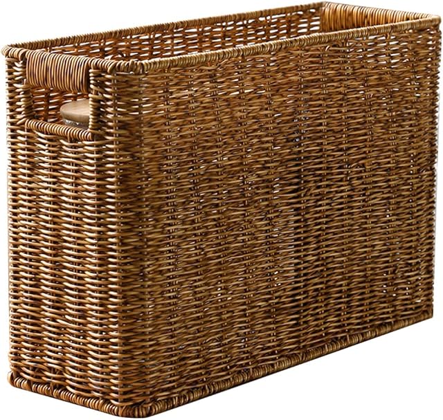 Cabilock Wicker Magazine Holder Water Hyacinth Magazine Basket Rattan Newspaper Rack Skinny Wicker Basket Newspaper Storage Bin Organizer for Home Office Home or Office