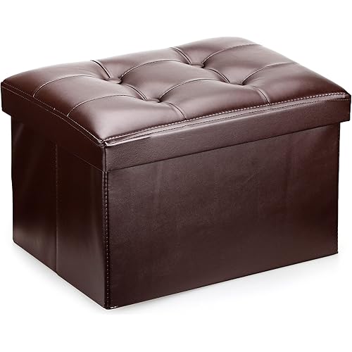 COQOFA Small Leather Ottoman Foot Rest Stool Short Ottoman Stool Folding Storage Ottoman Thicker Foam Especially for Foot Rest 17X13X11 in Brown