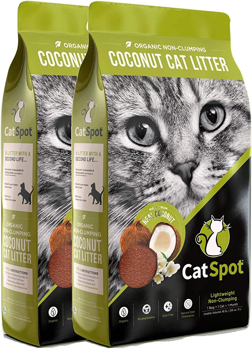 CatSpot Non-Clumping Litter: Coconut Cat Litter, All-Natural, 100% Organic, Biodegradable, Lightweight & Dust-Free (Non-Clumping, 2 Bags)