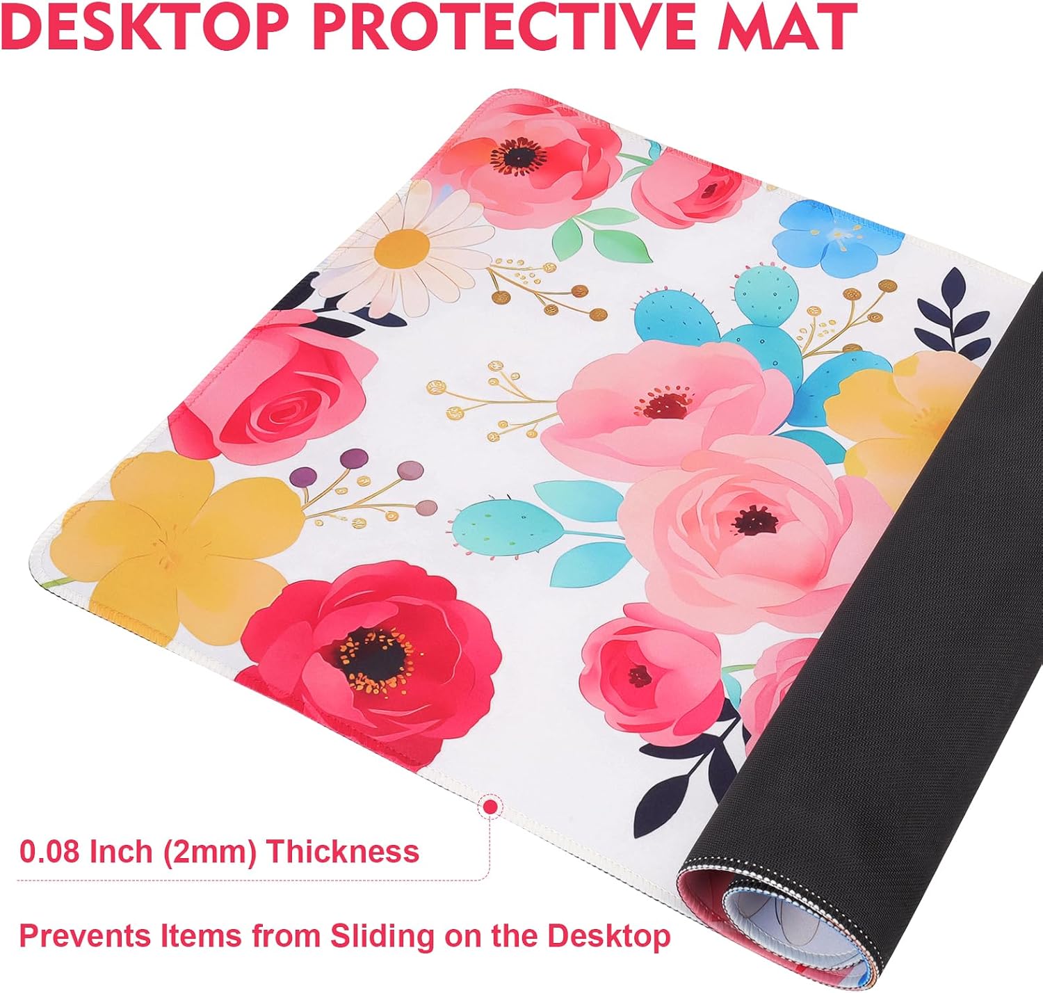 Soft Pink Floral Mouse Pad Stylish Floral Desk Mat Non Slip Large Mouse Pad Comfortable Desk Matt for Desktop Computer Keyboard Mat for Work Study Room Layout 31.5" x 15.7" image 4