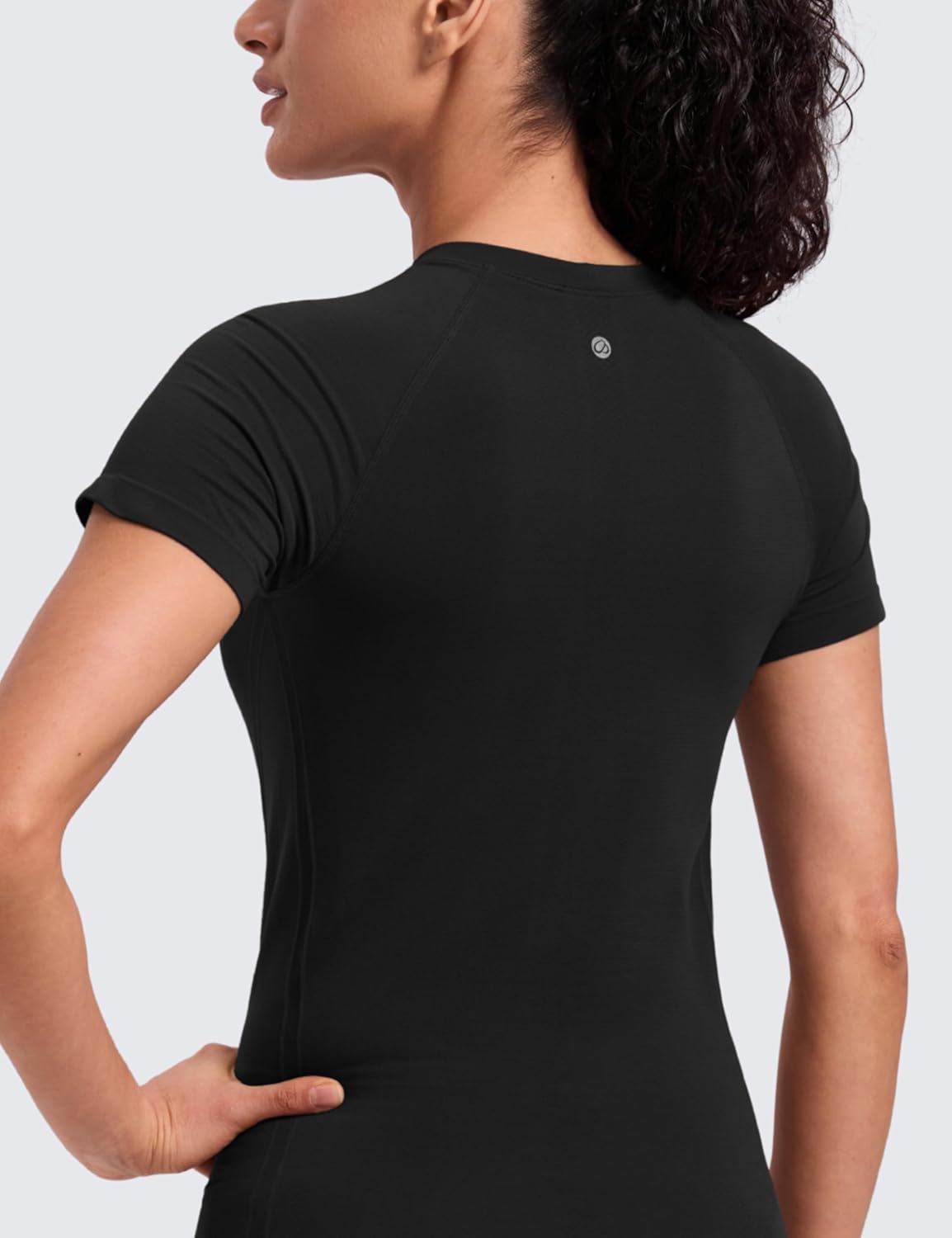 CRZ YOGA Seamless Workout Tops for Women Hip Length - Athletic Running Gym Yoga Short Sleeve Shirts Breathable Crewneck Tees