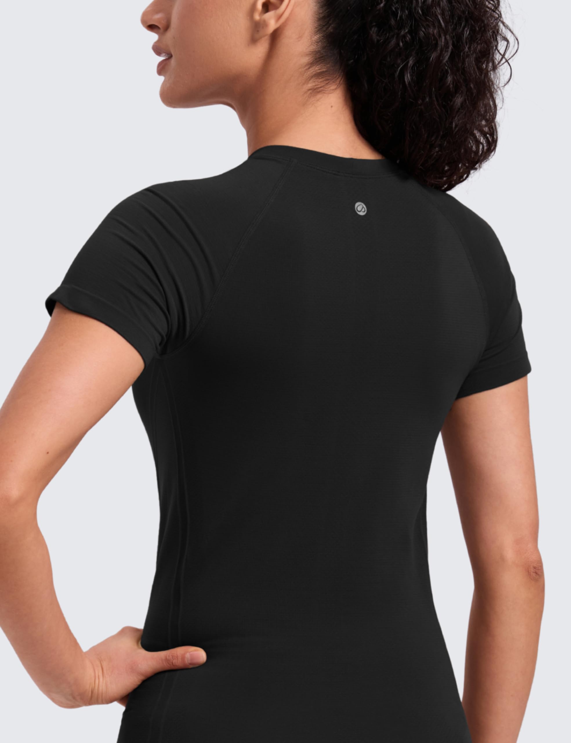CRZ YOGA Damen Nahtlos Sport T-Shirt Atmungsaktiv Shirts Sportshirt Laufshirt Gym Workout Kurzarm Schmale Shirt
