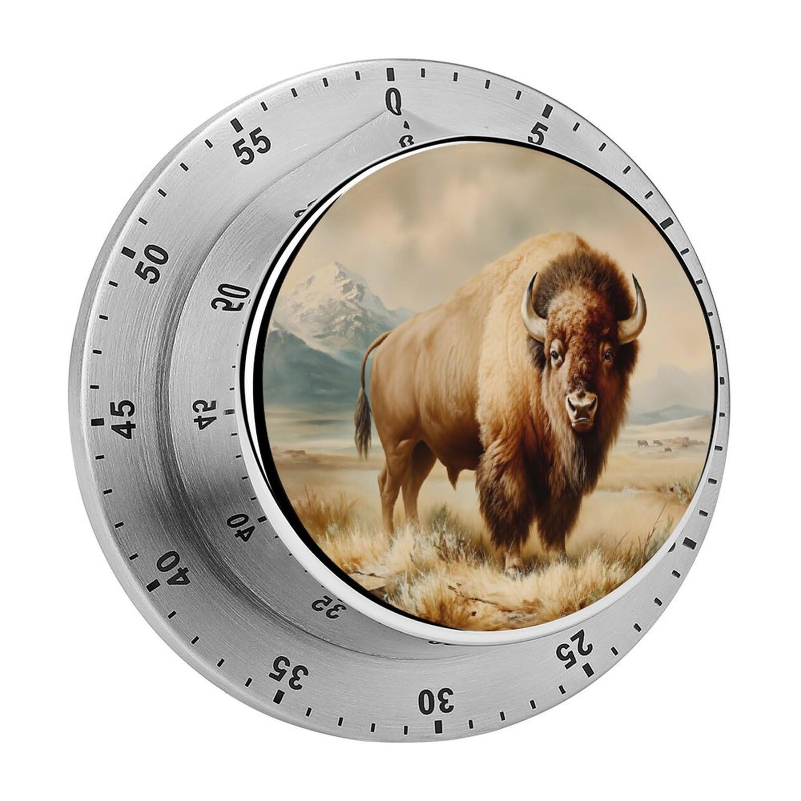 American Bison Prairie Wildlife 60 Minute Wind Up Timer,Visual Mechanical Magnetic Timer with Loud Alarm for Kitchen