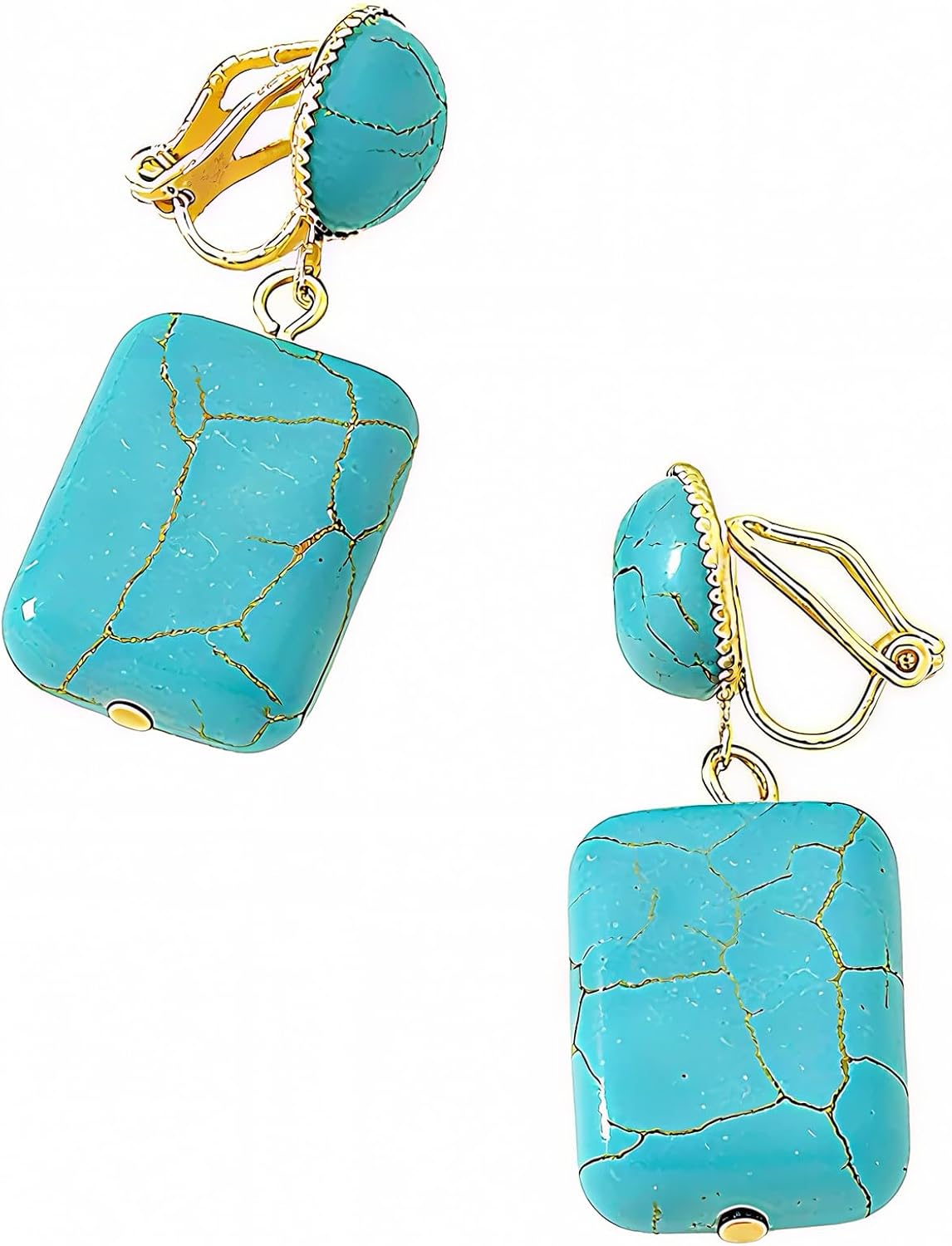 Turquoise Drop Gold Tone Earrings, Daily Wear, Gift for Women