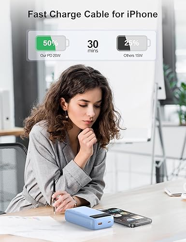 Miniatura 4 de Cargador portátil, 27000 mAh 22.5 W, cargador de batería de carga rápida con cable integrado, batería USB C con pantalla LED y luz flash, cargador