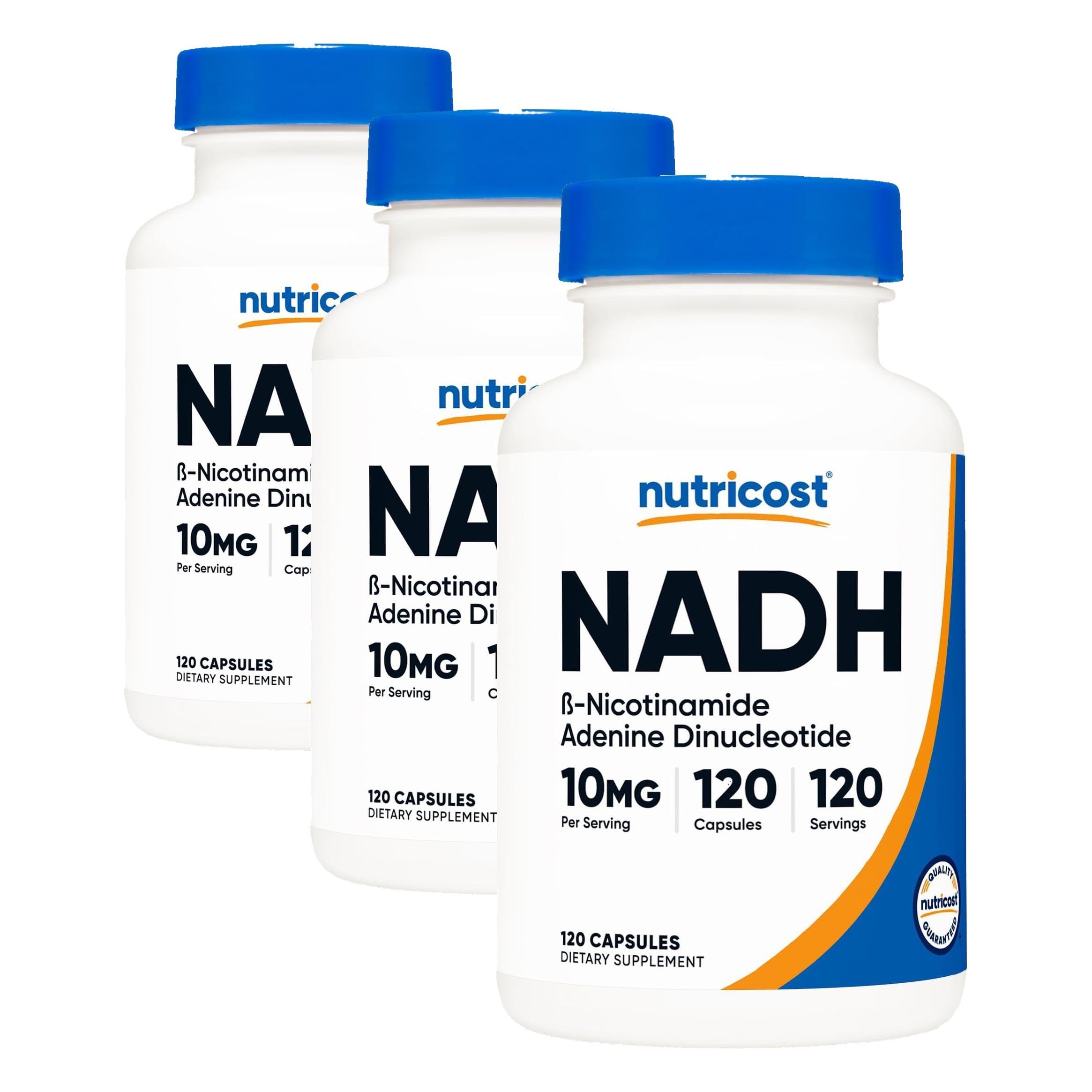 Nutricost NADH (10mg) 120 Capsules, Vegan, Gluten-Free, GMO-Free (Pack of 3) 120 Count (Pack of 3)
