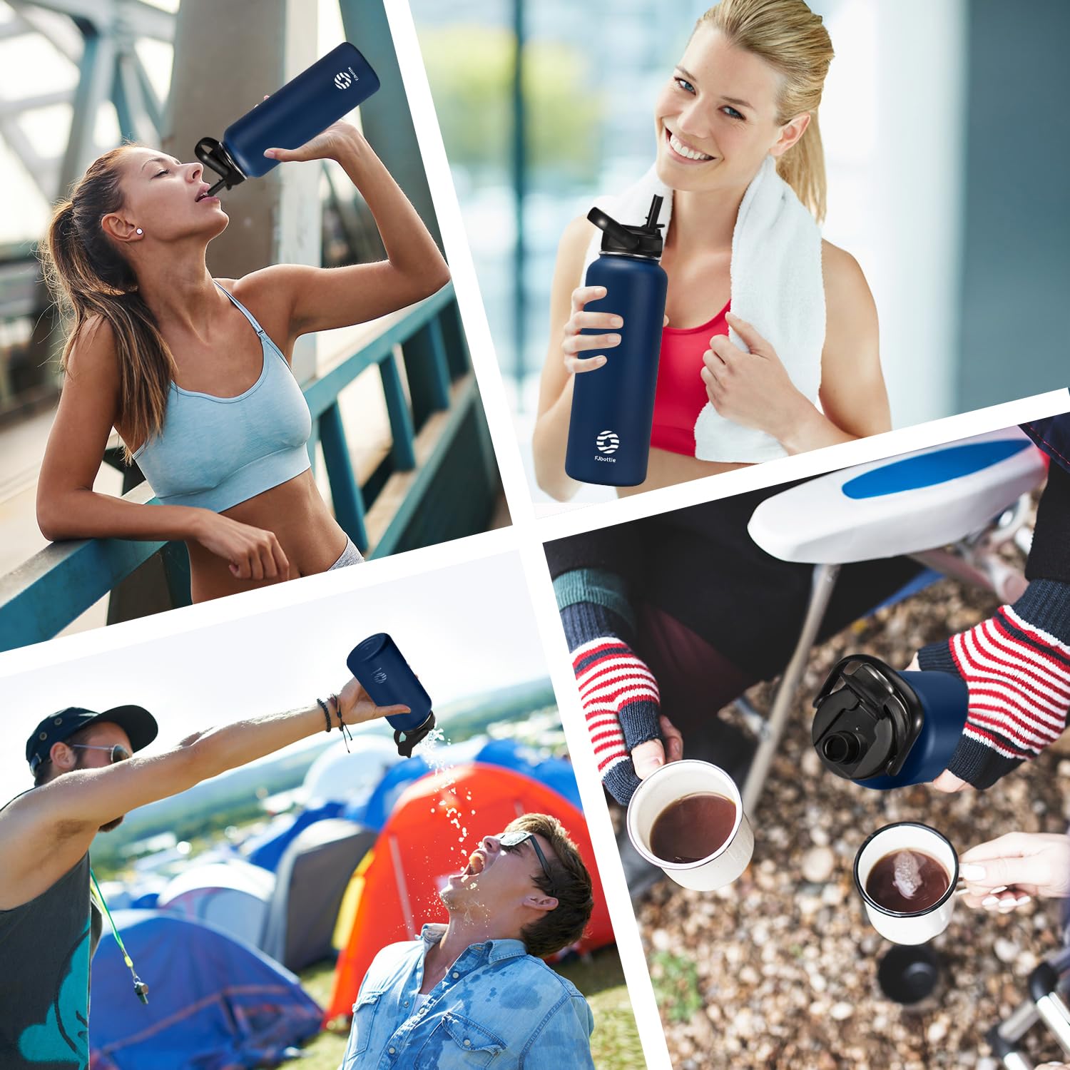 Fjbottle Borraccia Termica con cannuccia - 2xTappi - 950ML/1200ML Bottiglia Termica - Senza BPA/Senza Perdite Borracce acciaio inox per Scuola, Sport, Palestra, Ciclismo