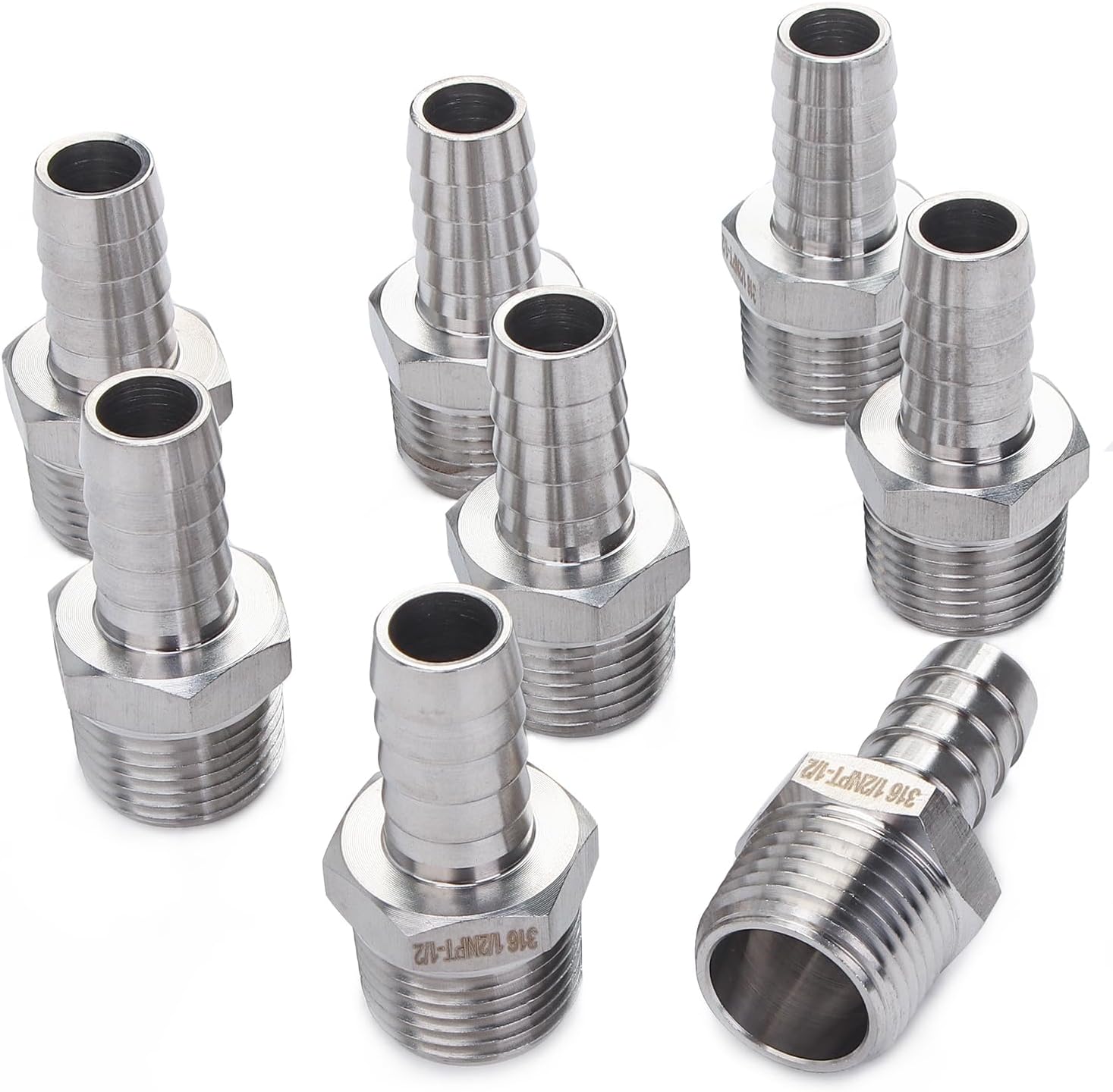 LTWFITTING Bar Production Stainless Steel 316 Barb Fitting Coupler/Connector 1/2" Hose ID x 1/2" Male NPT Air Fuel Water (Pack of 25)