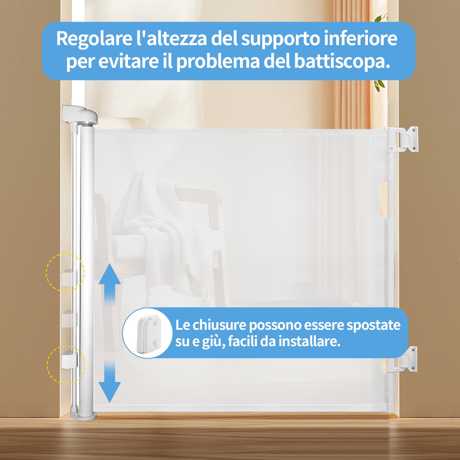 derimkcoa Cancelletto Estensibile per Scale,0-140 cm,Porta Retrattile e Cancelletto per Bambini e Animali Domestici,Adatto per Scale,Corridoi, Uso Interno ed Esterno(Bianco)