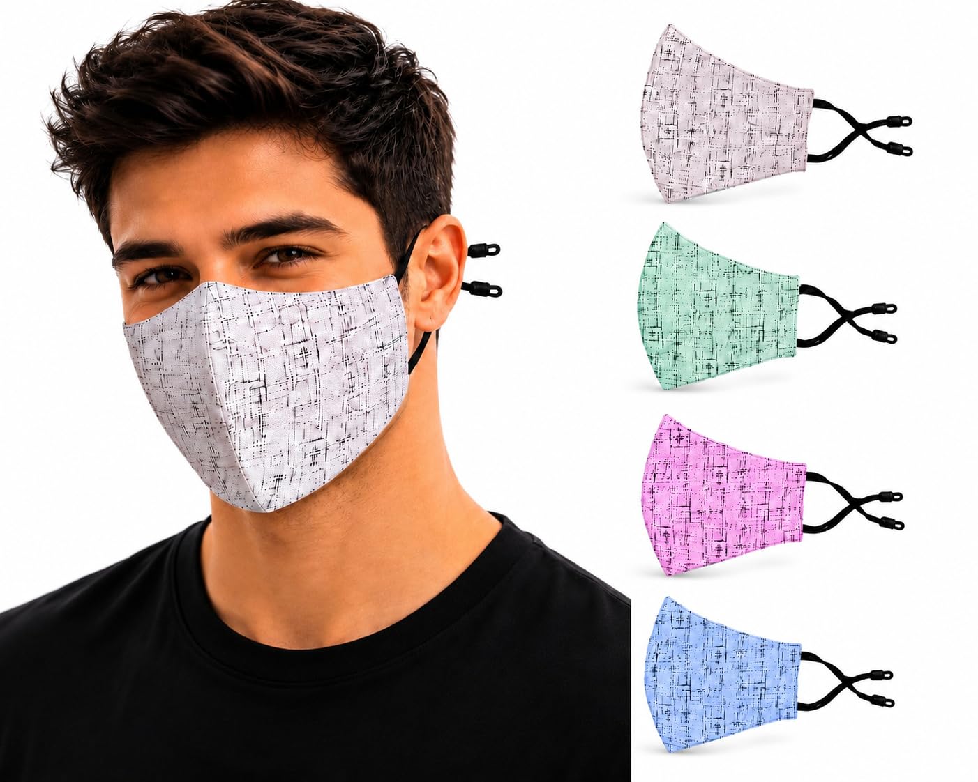Cotton Reusable Face Mask With Adjustable Ear Loop | Washable and Reusable Cotton Face Mask for Unisex Adults and Children Above 10 Years (Multicolour Pack of 4)-image-26
