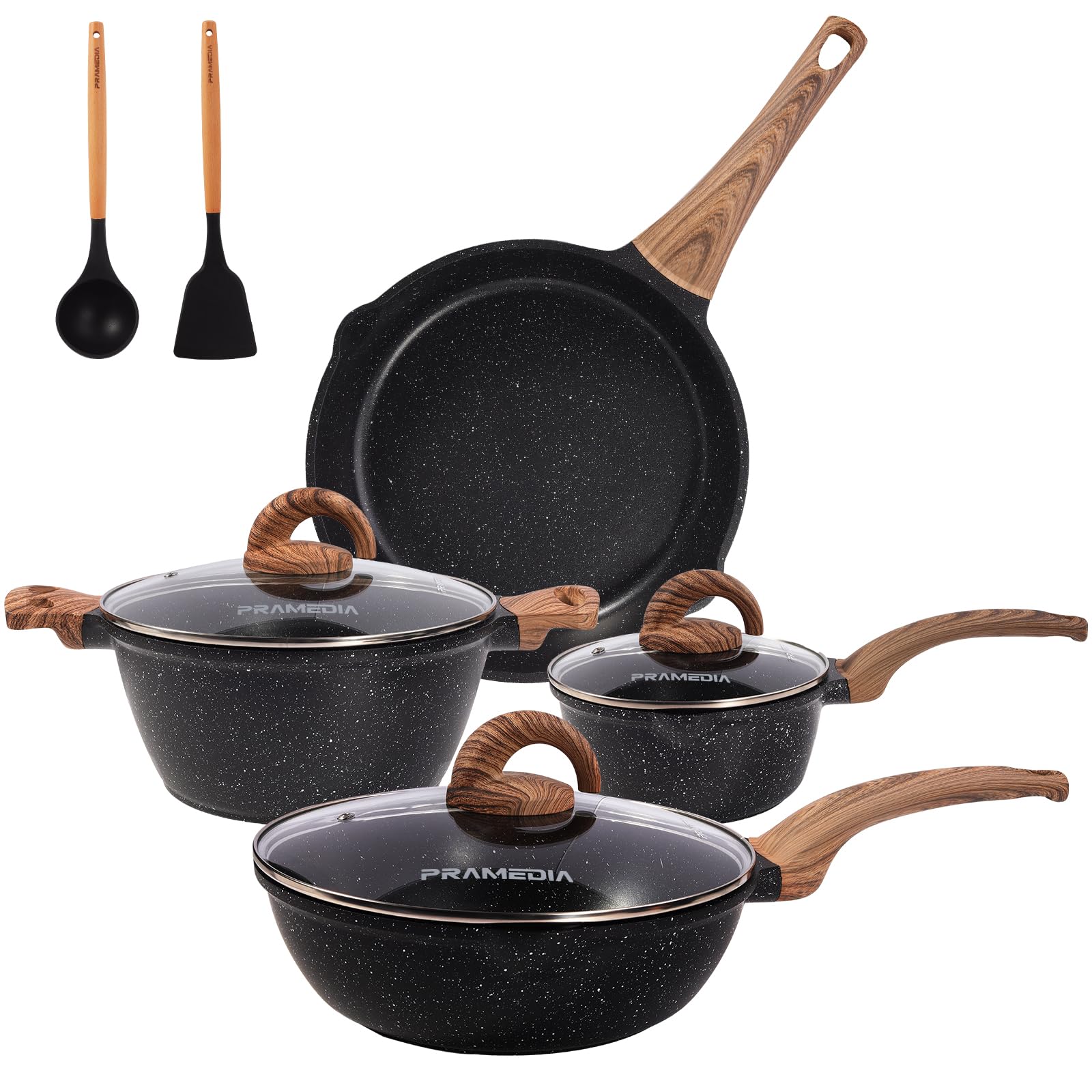 Pots and Pans Set Ultra Non Stick, 13 Pcs Cookware Sets with Silicone Utensils, Induction Granite Cooking Set with Frying Pan, Deep Frying Pan, Stock Pot, Saucepan, Non-Toxic, PFOS, PFOA free