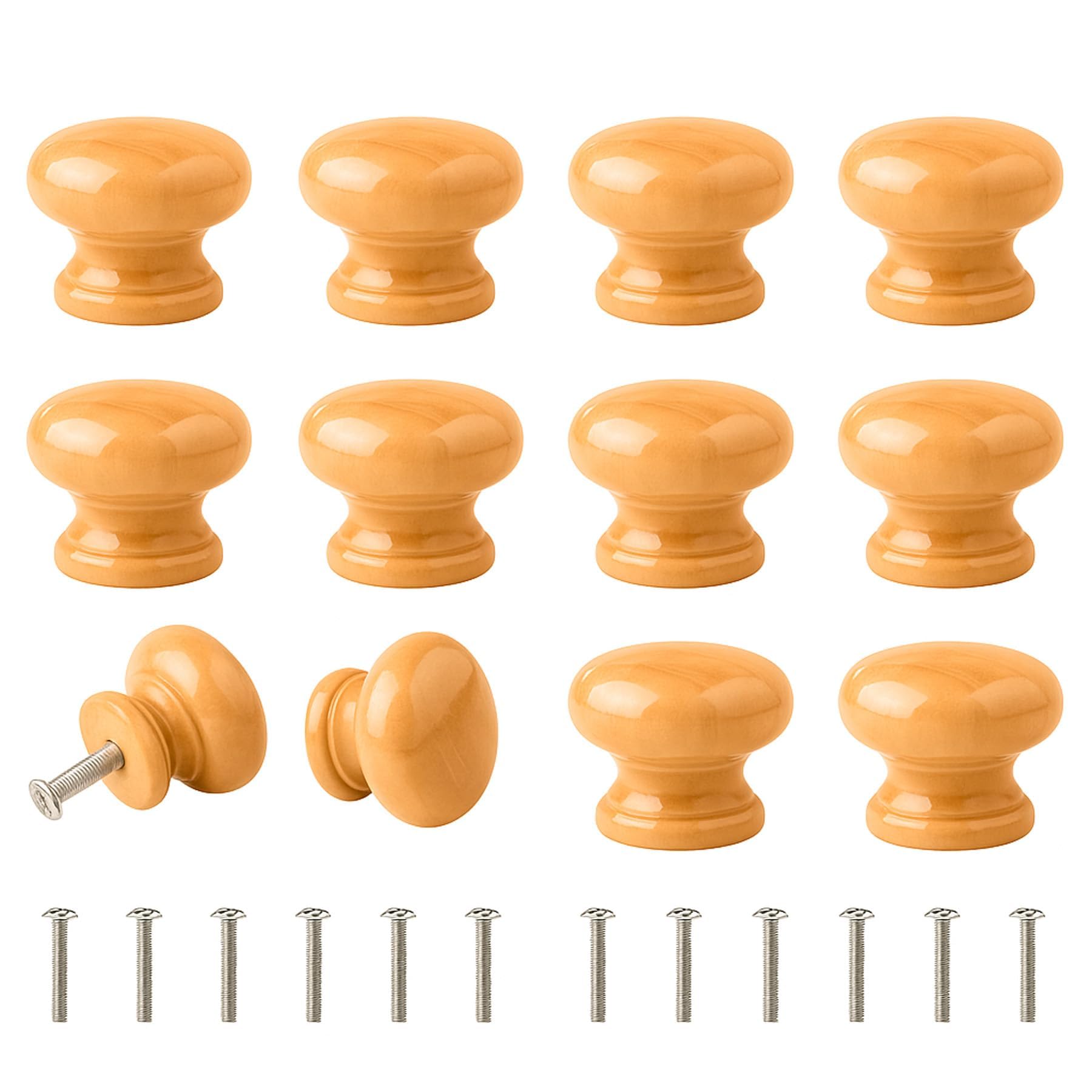 aiyraa 12PCS Round Mushroom Wooden Drawer Knobs with Screws, 34x25mm Cabinet Knobs, Draw Pulls & Wood Handles for Kitchen Cupboard, Dresser, Wardrobe, Bathroom Vanity