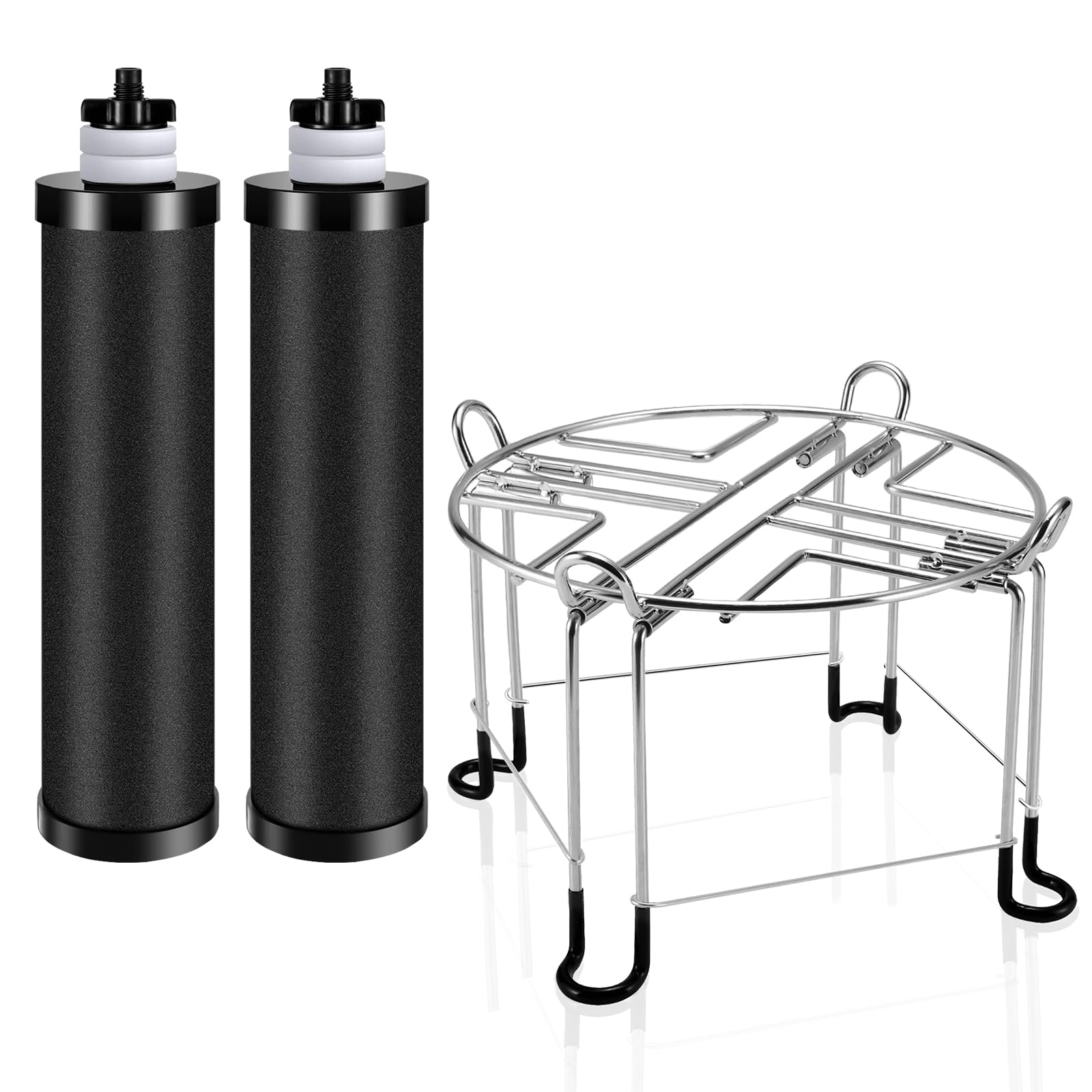 Water Filter Replacements & Stainless Steel Stand for Berkey, Black Purification Elements, Activated Carbon Filters, Compatible with Berkey Big, Royal, Travel System, 9'' Diameter 6'' Tall