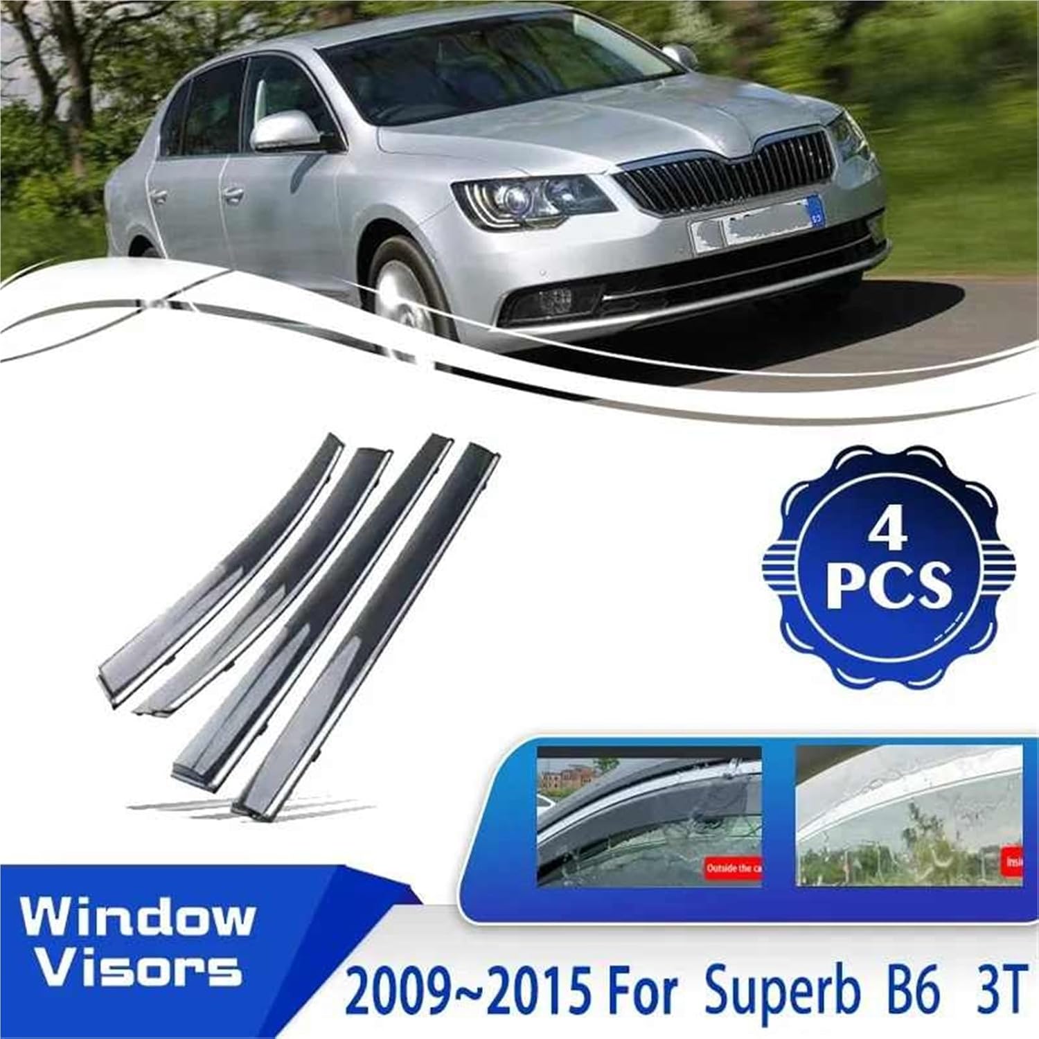 GEYABG(ゴヤブ) 車用ウィンドウレインディフレクター に適合シュコダ スーパーブ B6 3T 2 II 2009-2015用