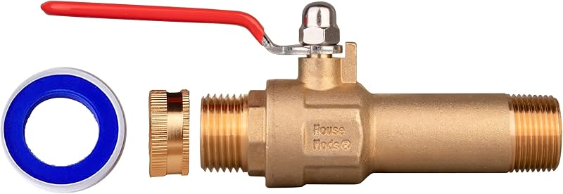 HMP012 Full Port Water Heater Straight Drain Valve(LF Compliant Brass, 3/4" MNPT, 2.5" Shank, W/Garden Hose Cap and Thread Tape)