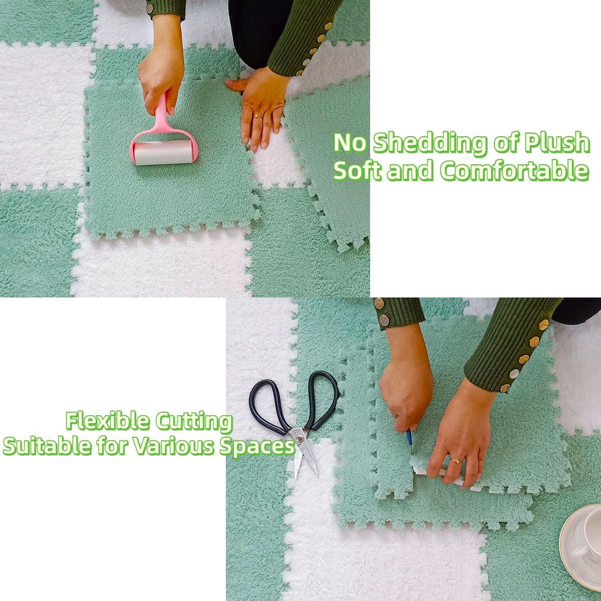 Foam Floor Tiles 10Pcs Bedside Plush Foam Puzzle Area Rug Soundproof Carpet Tiles Mats for Nursery Gym Yoga Office Home Decor Crawling Mats (12×12×0.23inch Gray)