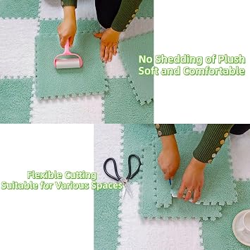 10Pcs 30x30x1cm Plush Foam Puzzle Area Rug, Soft Interlocking Carpet Mats for Bedroom Nursery Playroom Gym Yoga,Cuttable Floor Mat (Beige White)