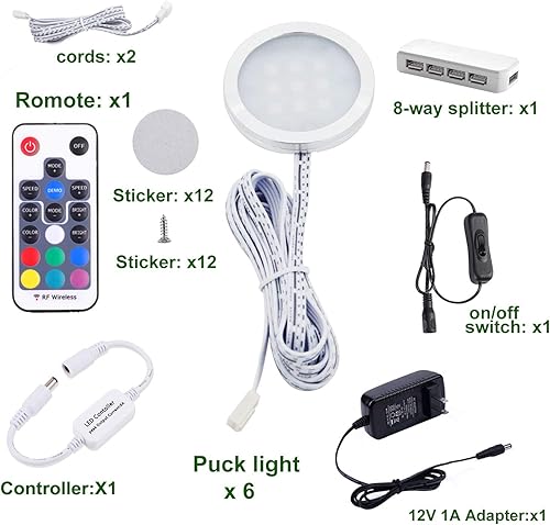 Miniatura 2 de AIBOO Kit de luces LED RGB que cambian de color para debajo del gabinete, lámparas de disco delgadas de aluminio para encimera de cocina, armario,