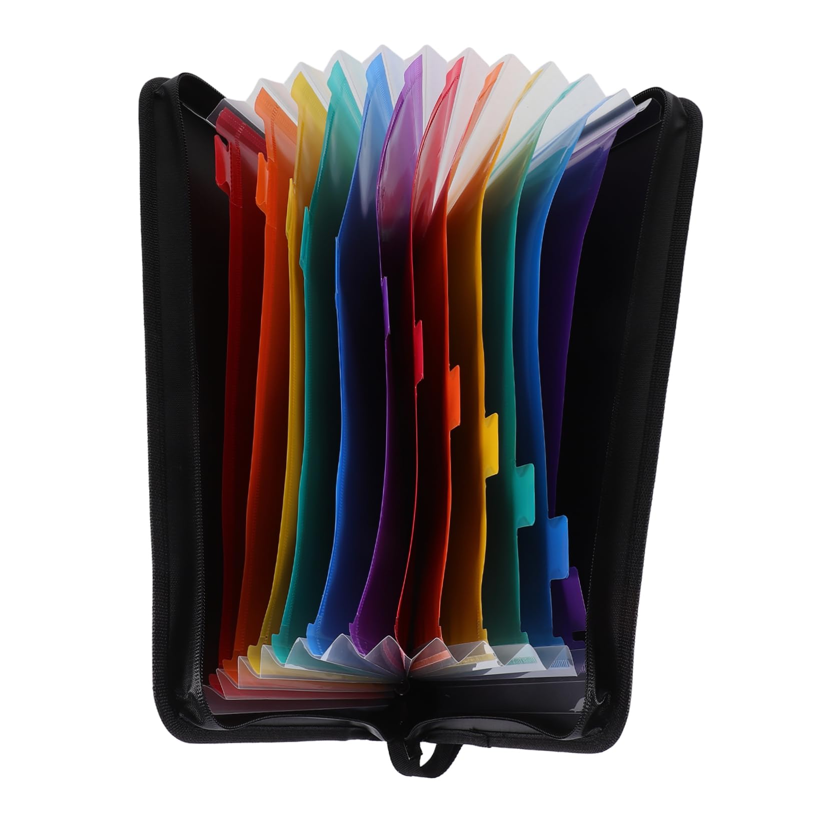Carpeta de Archivos Portátil Negra con 12 Bolsillos A4, Pp | Organizador de Recibos y Cheques, Cremallera, Gran Capacidad, Uso en Oficina y Hogar