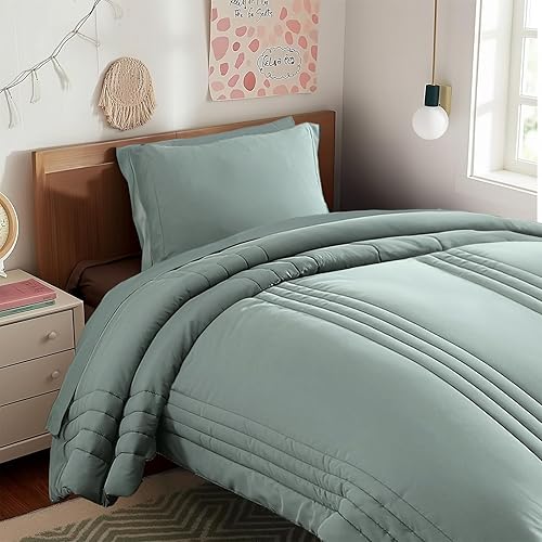 Miniatura 28 de Monbix - Juego de edredón tamaño Queen de 7 piezas, color beige, ropa de cama en una bolsa, con edredones, sábanas, fundas de almohada y cojín