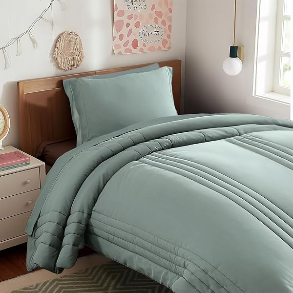 Twin XL Comforter Set-5 Pieces Sage Soft Bed in a Bag Twin Bedding Sets