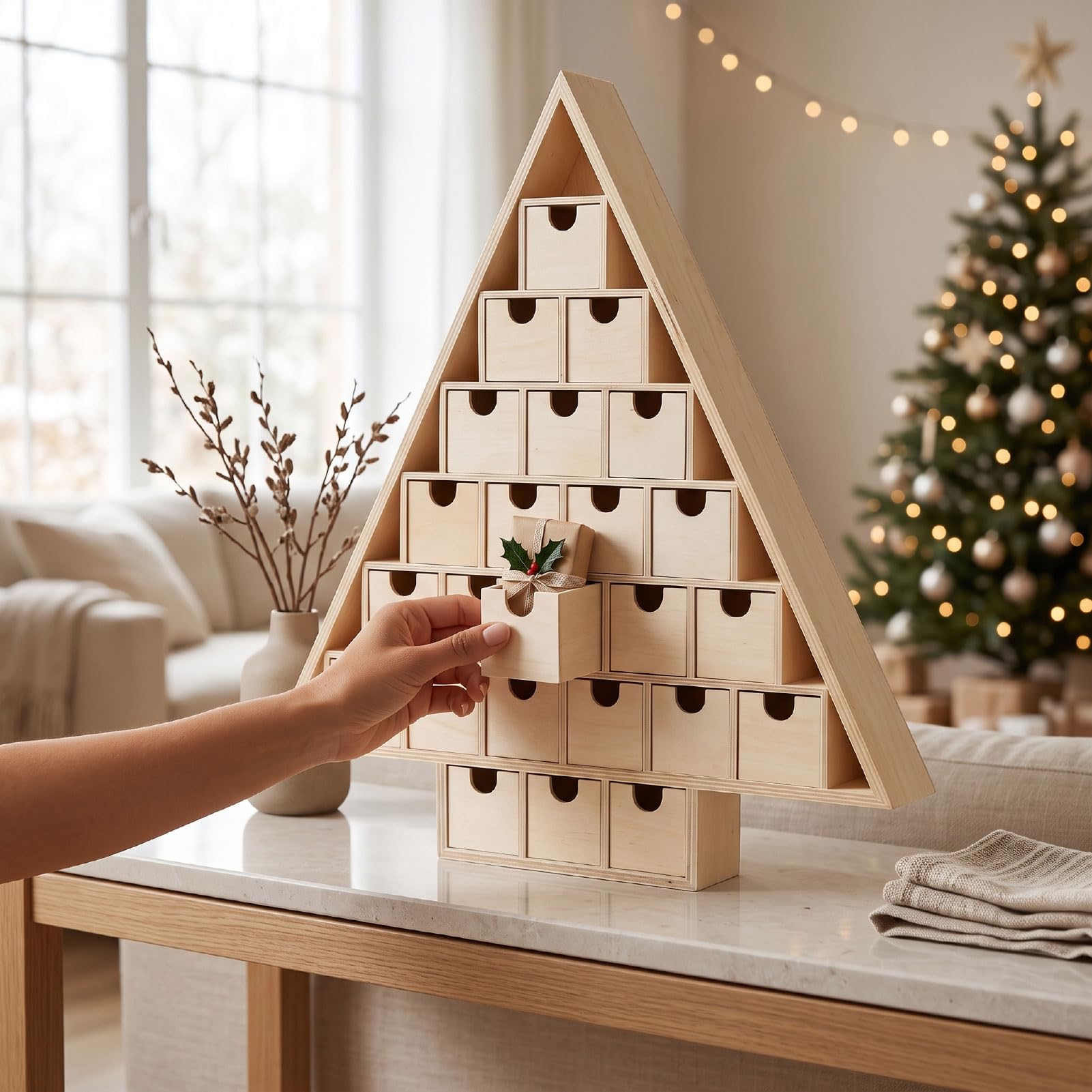 Calendario Dell'Avvento in Legno, Kit Fai da Te con 24 Cassetti