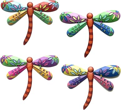 Metal Dragonfly Wall Decor 4Pack, Iron Crafts Art Hanging Decorations for Indoor and Outdoor, Metal Dragonfly Wall Art for Garden Yard Home - 4 Colors/Set Red, Green, Blue, Purple