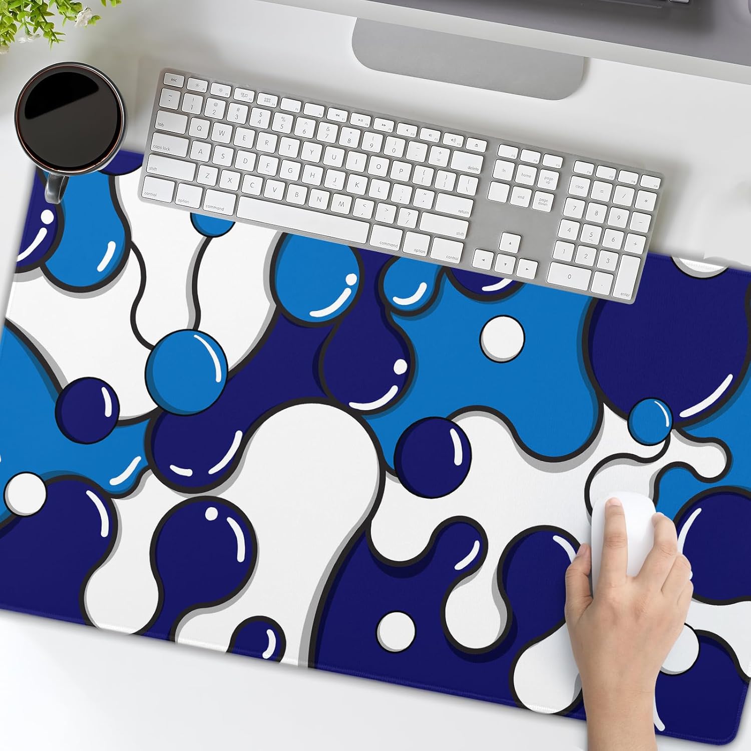 aportt Navy Blue White Mouse Pad XL Large Anime Cool Geometric Japanese Extended Desk Mat 60x35 cm Non-Slip Rubber Base Stitched Edge Large XL Mousepad for Desk Gaming Laptop Desktop,24x14 Inch - Image 7
