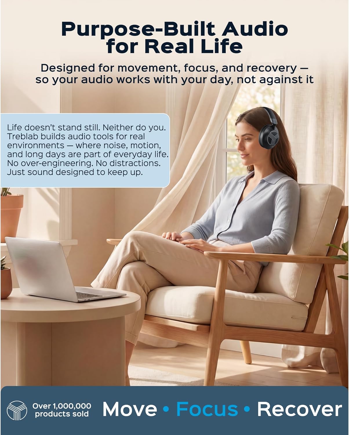 TREBLAB Z7-Pro Hybrid Active ANC Over-Ear Bluetooth Headphones for Work, Travel and Focus, All-Day Comfort, 38H Playtime, Foldable Wireless Headphones Noise Cancelling with Carrying Case - Image 11