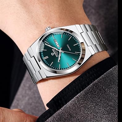 Mens Watches Luxury Waterproof Watches for Men Business Dress Analog Quartz Stainless Steel Men's Wrist Watches Chronograph with Calendar Date Luminous