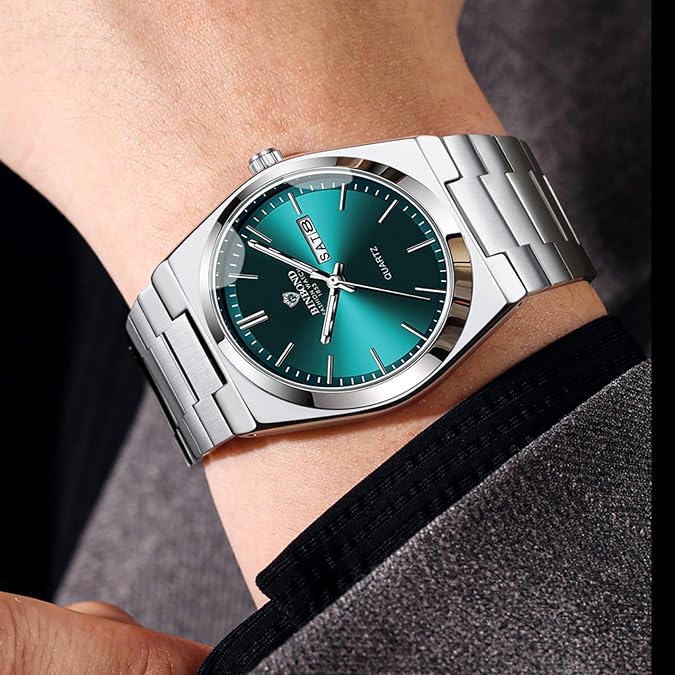 Mens Watches Luxury Waterproof Watches for Men Business Dress Analog Quartz Stainless Steel Men's Wrist Watches Chronograph with Calendar Date Luminous