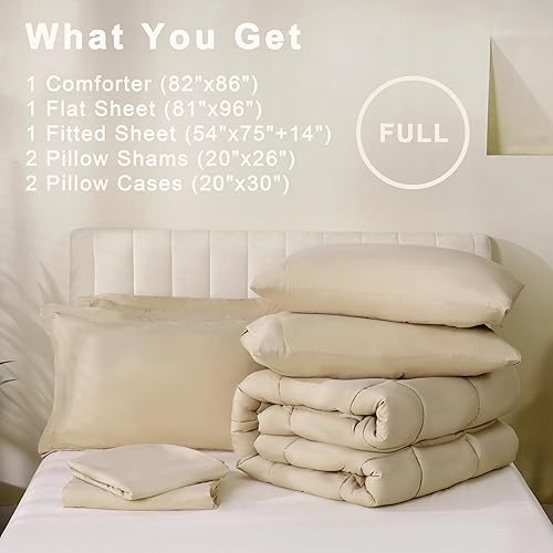 Miniatura 6 de DOWNCOOL Juego de edredón de tamaño matrimonial, 7 piezas, juego de ropa de cama de tamaño matrimonial, color beige, juego de edredón alternativo