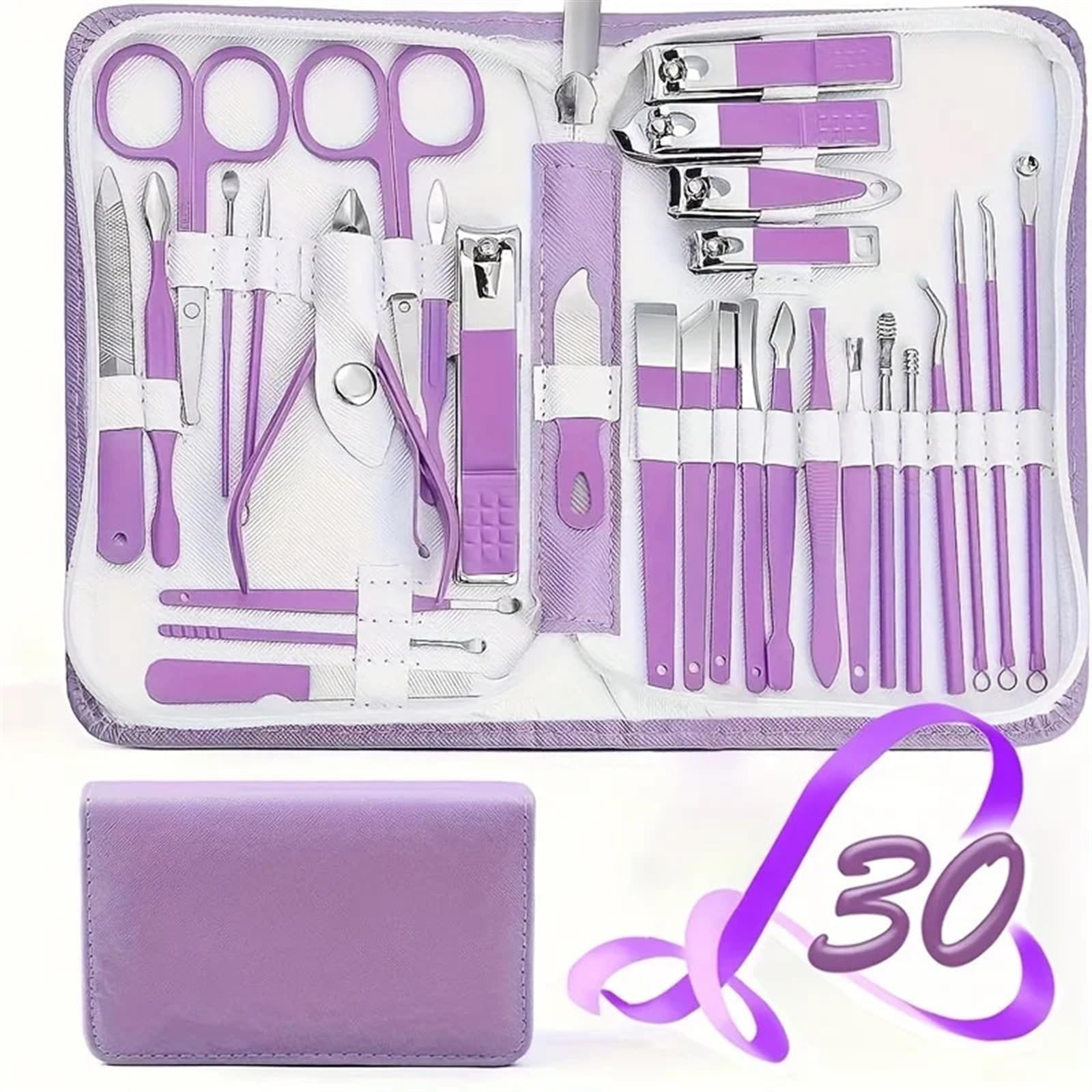 Set per Manicure Set da manicure da 30 pezzi, set di tagliaunghie professionali in acciaio inossidabile, kit for manicure solido, kit for la cura delle unghie con custodia rosa Valentine Kit Pedicure