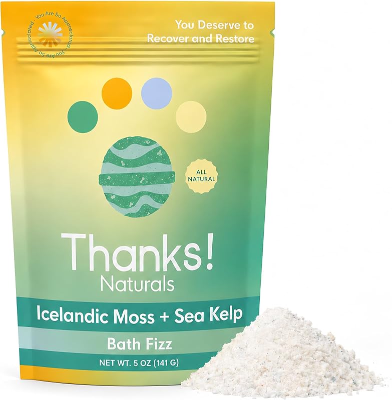 Efervescente de banho Thanks! Naturals com musgo islandês e alga marinha, vitamina E, manteiga de karité e sal rosa do Himalaia, 113 g