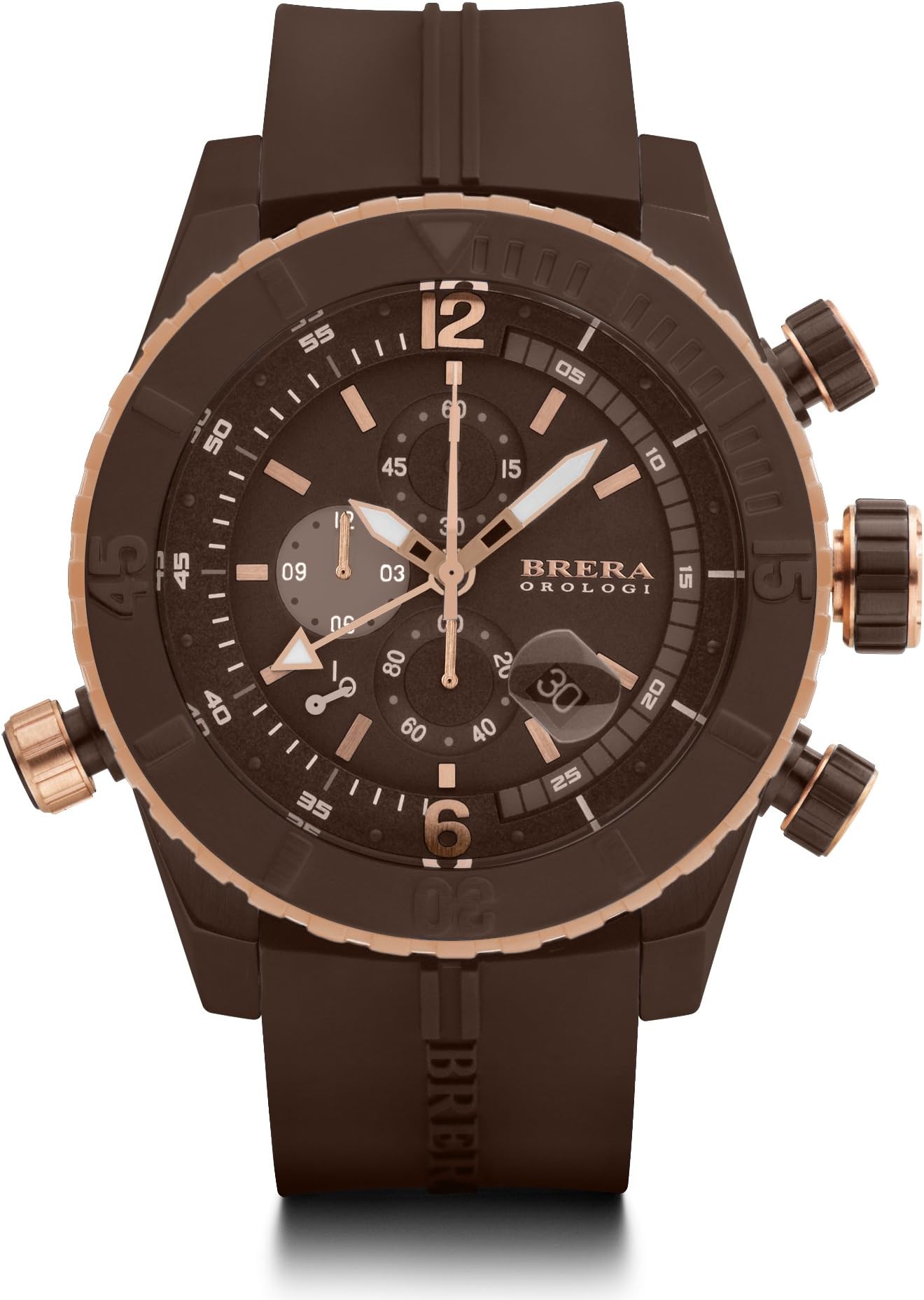 BRERA OROLOGI Men's Watch Analogue Quartz Brown Case Rubber Strap mod. Sottomarino Brdvc4705