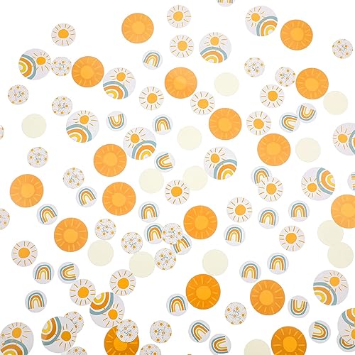 Jenaai 400 piezas Here Comes The Son Baby Shower Confeti Boho Sunny Dots Confeti Boy Mesa de cumpleaños Papel disperso Sunshine Baby Shower