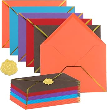 Envelopes 5x7 with Gold Border Double Seals 50, Colored