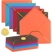 Envelopes 5x7 with Gold Border Double Seals 50, Colored | A7 Envelopes Letter Size with Heart Sticker for Holiday Greeting Card Wedding Graduation Party Invitations