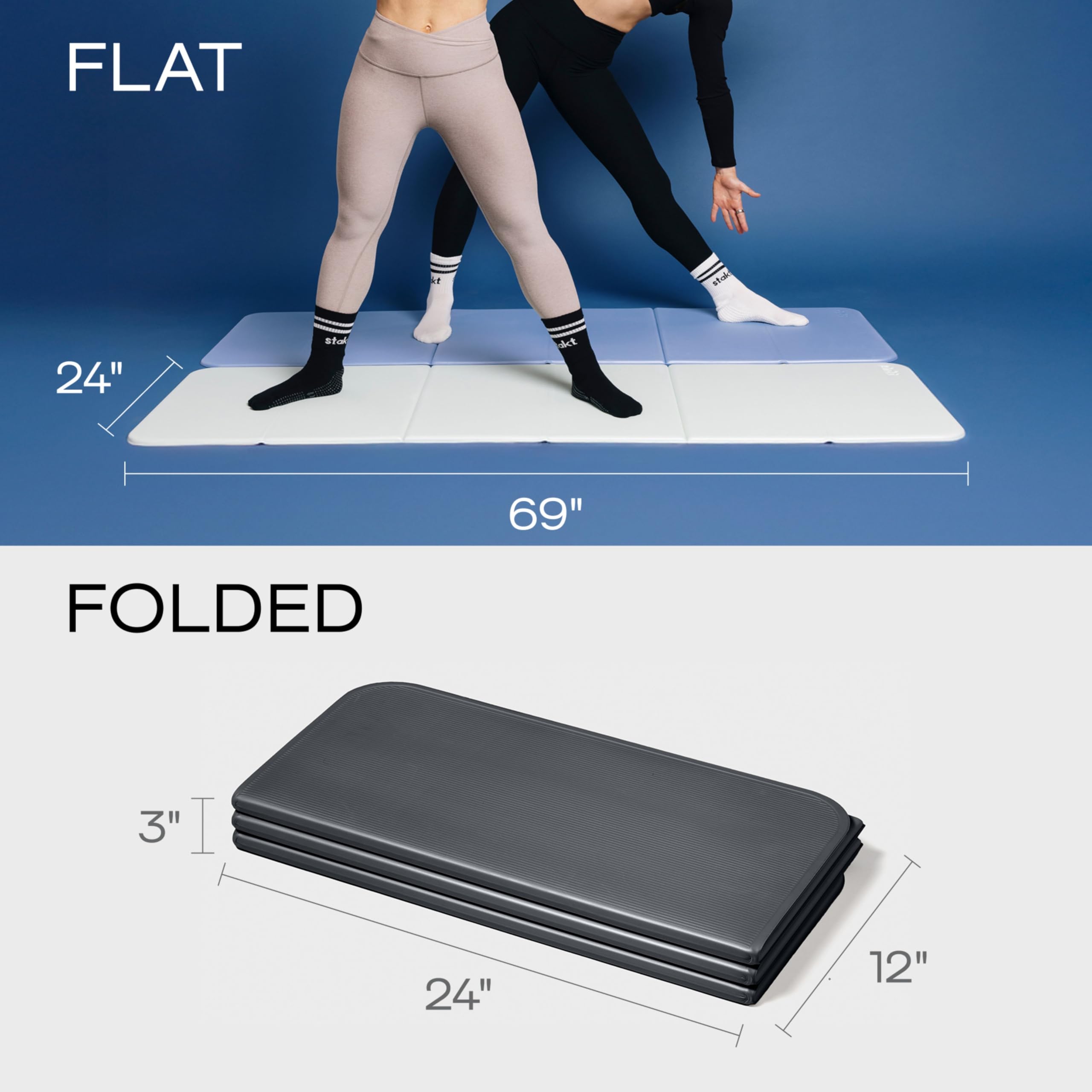 Stakt Esterilla plegable multiusos para fitness y yoga, esterilla de entrenamiento con superficie antideslizante, portátil y ligera, para estudio o uso doméstico