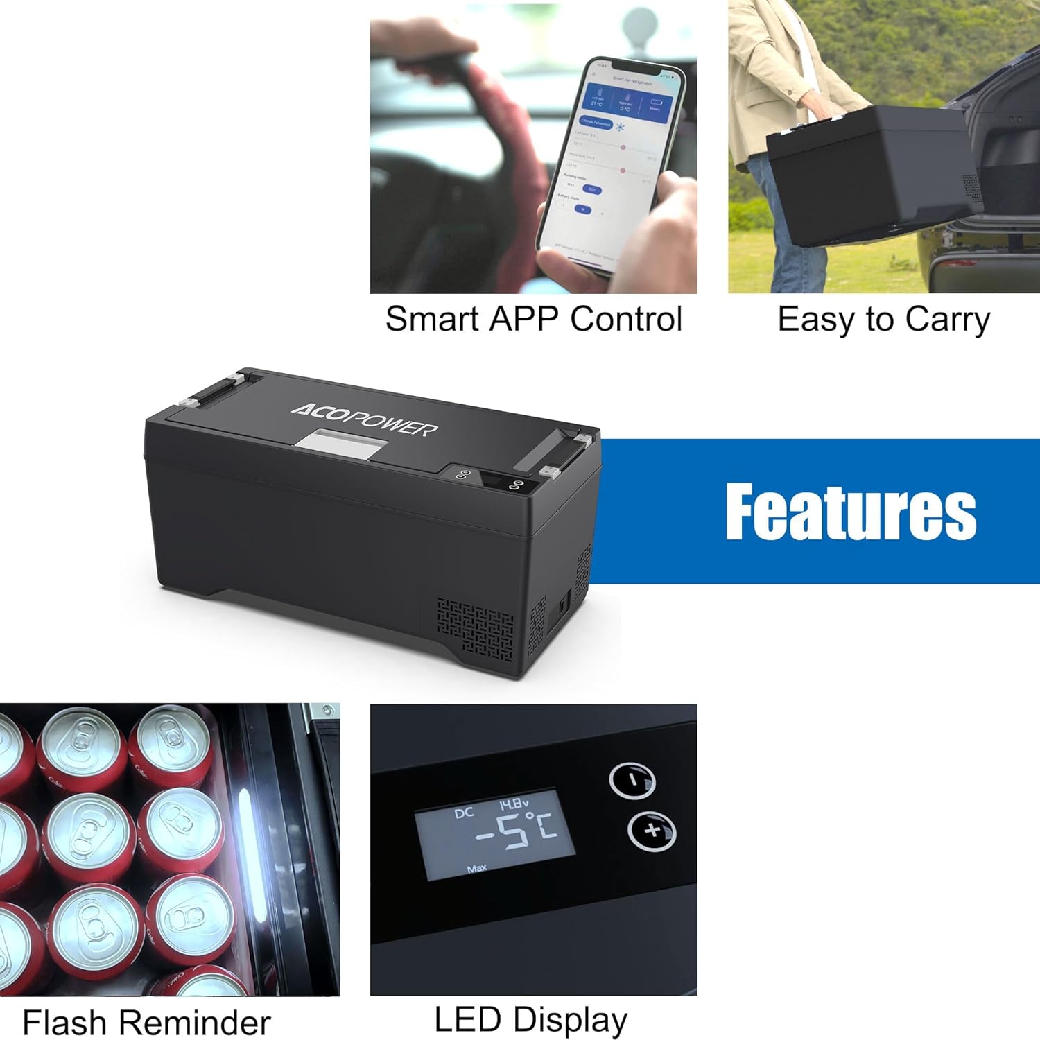 ACOPOWER 12 Volt Car Refrigerator for Tesla Model X,Tesfridge 42QT Electric Cooler, 12V Fridge APP Control, Portable Freezer Compressor Cooler,-4°F to 68°F,for Outdoor,Travel,Camping, Picnic