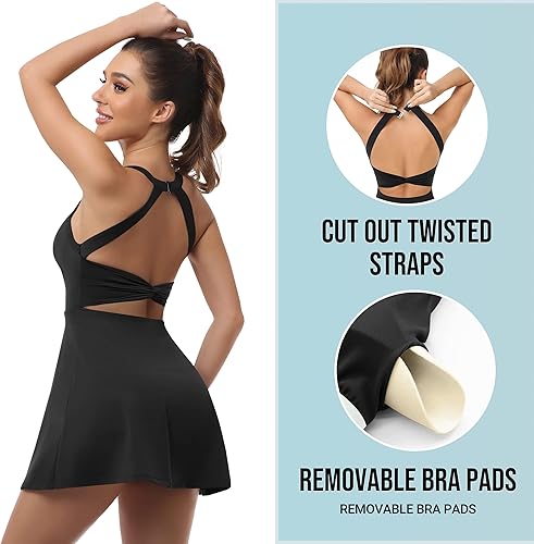 Miniatura 3 de Vestido de tenis de entrenamiento para mujer con pantalones cortos integrados y brasier deportivo para golf, ropa deportiva para ejercicio