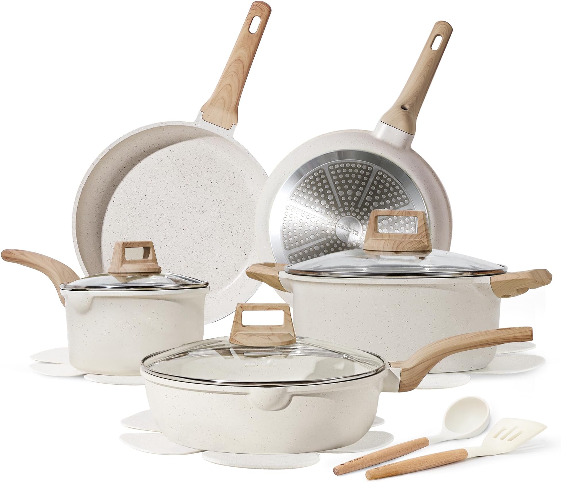 CAROTE Ceramic Pots and Pans Set, Cookware Set 7 Piece Non-toxic Healthy Non Stick Cooking Set Cooking Set,Induction Cookware